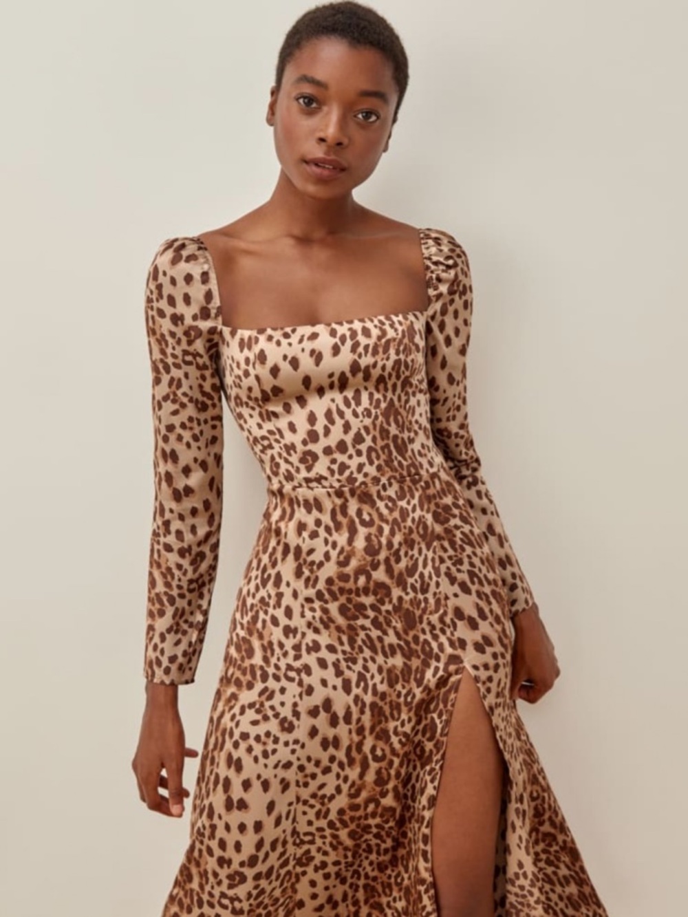 Reformation Maryanne Leopard Print Animal Print Long Sleeve Dress